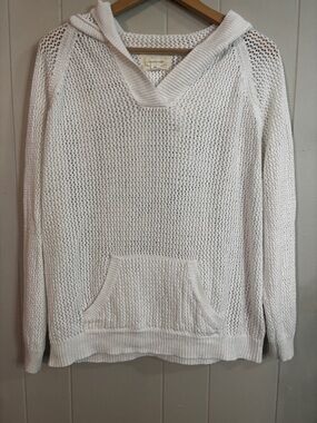 Shirt 469 White Sweater With Hood Lightweight Pullover Linen Blend Womens XL